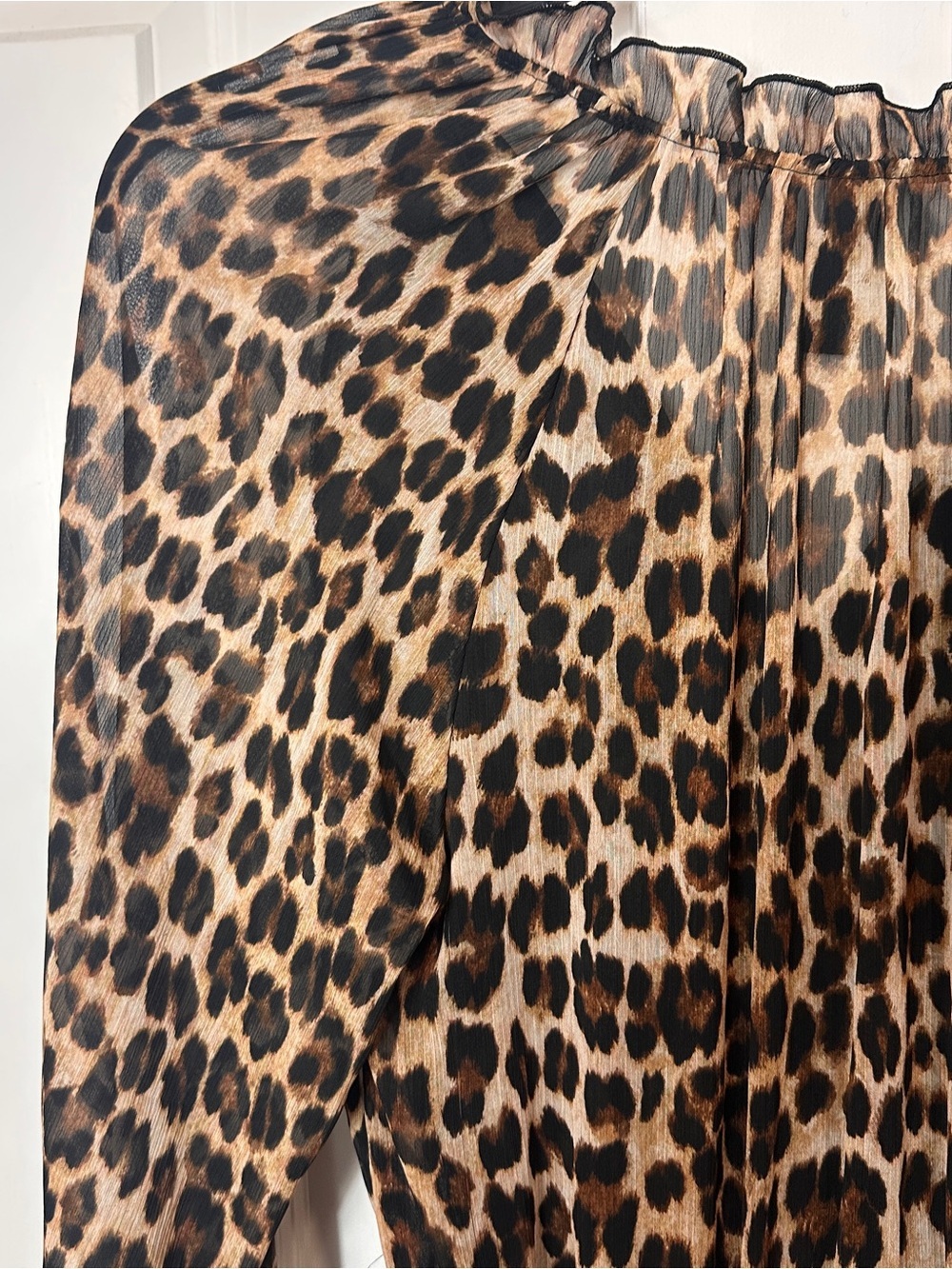 MNG Leopard Print Ruffled Long Sleeve Dress - Brown/Tan/Black - Picture 9 of 12